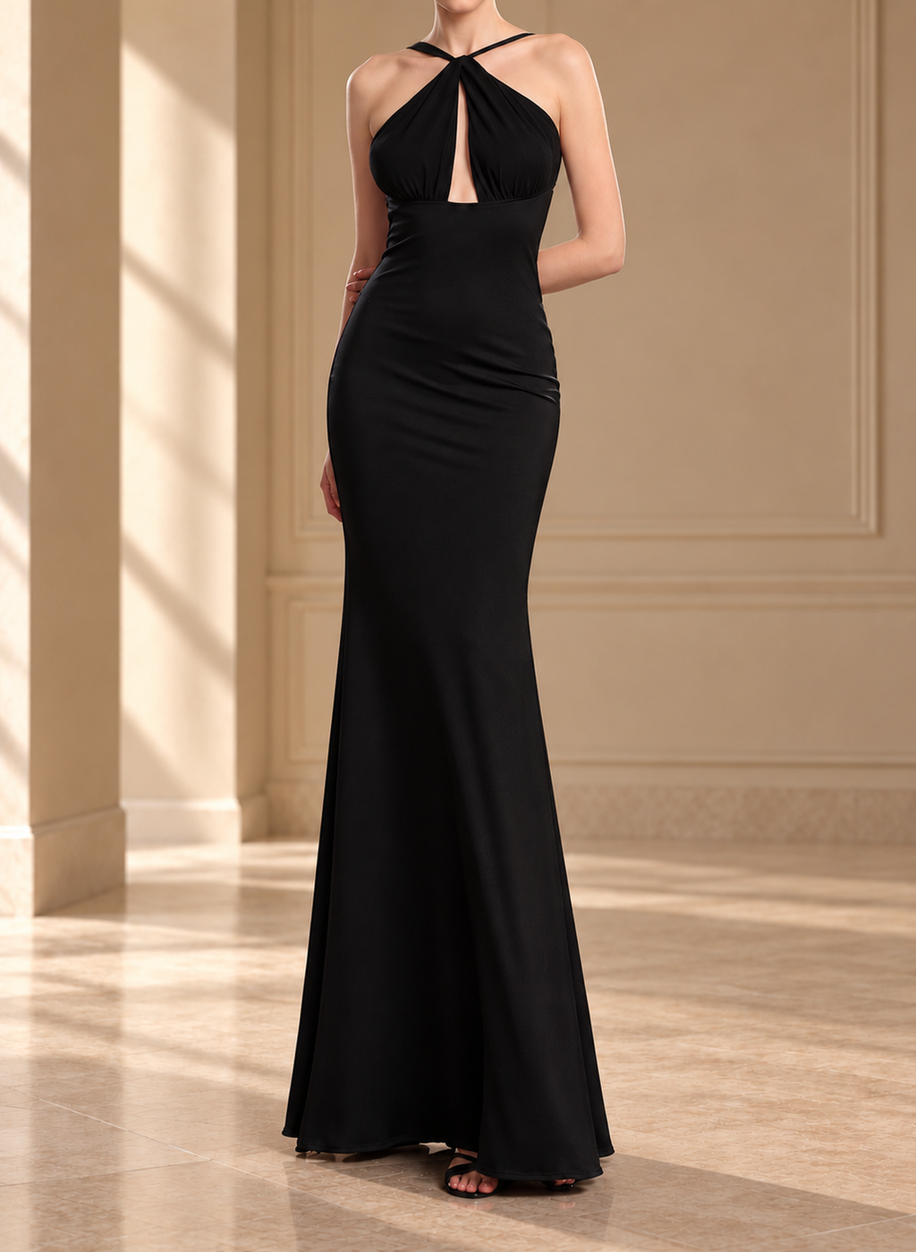 Vestido largo con perlas y abertura