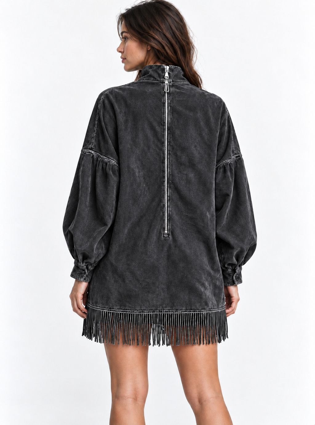 Vestido de cuello alto de gamuza sintética