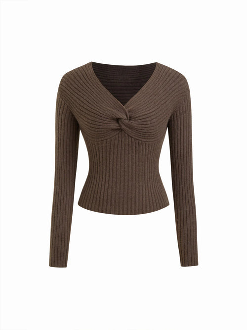 Knit V-neck Long Sleeve Twist Top