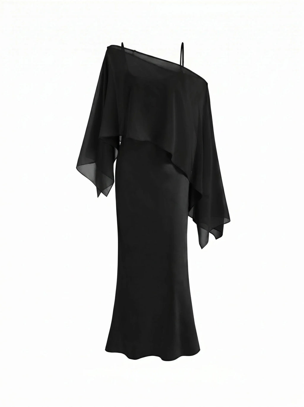 Satin Off-shoulder Cloak Sleeve Wrap Mermaid Maxi Dress