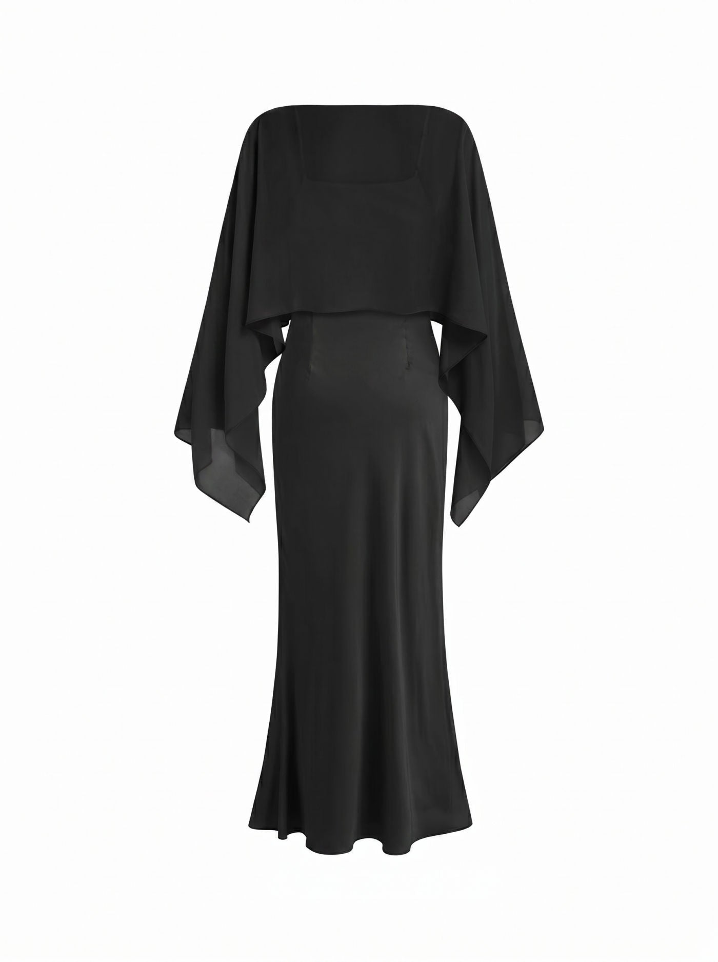 Satin Off-shoulder Cloak Sleeve Wrap Mermaid Maxi Dress