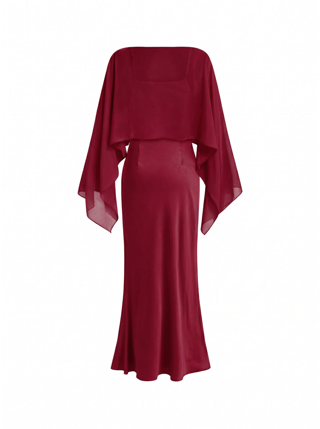 Satin Off-shoulder Cloak Sleeve Wrap Mermaid Maxi Dress
