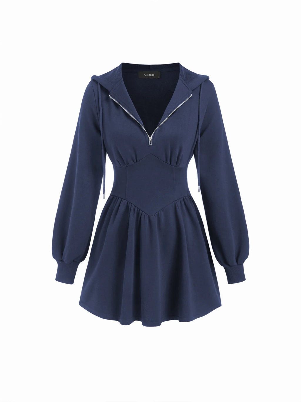Cotton-blend Hooded Lantern Sleeve Ruched Sweatshirt Mini Dress