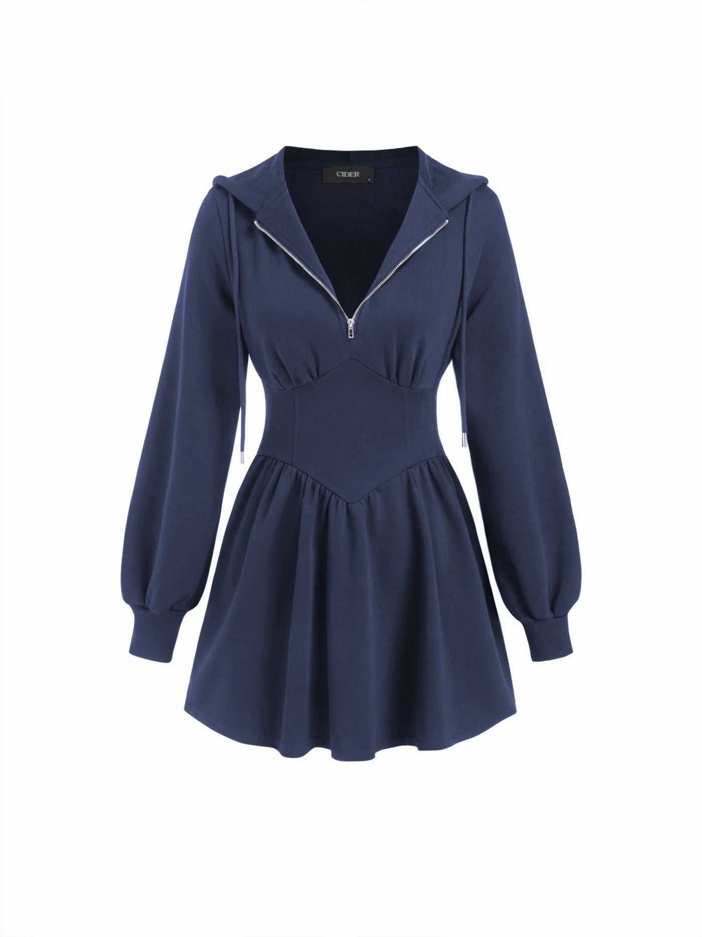 Cotton-blend Hooded Lantern Sleeve Ruched Sweatshirt Mini Dress