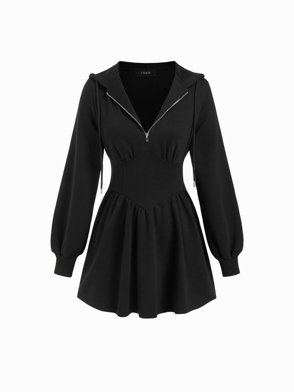 Cotton-blend Hooded Lantern Sleeve Ruched Sweatshirt Mini Dress