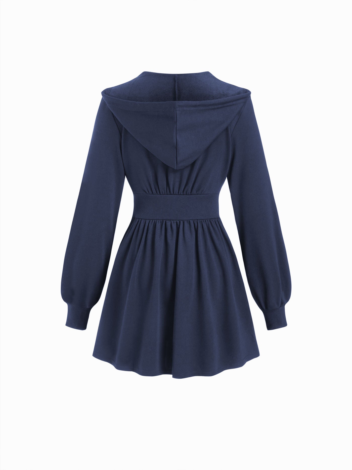 Cotton-blend Hooded Lantern Sleeve Ruched Sweatshirt Mini Dress