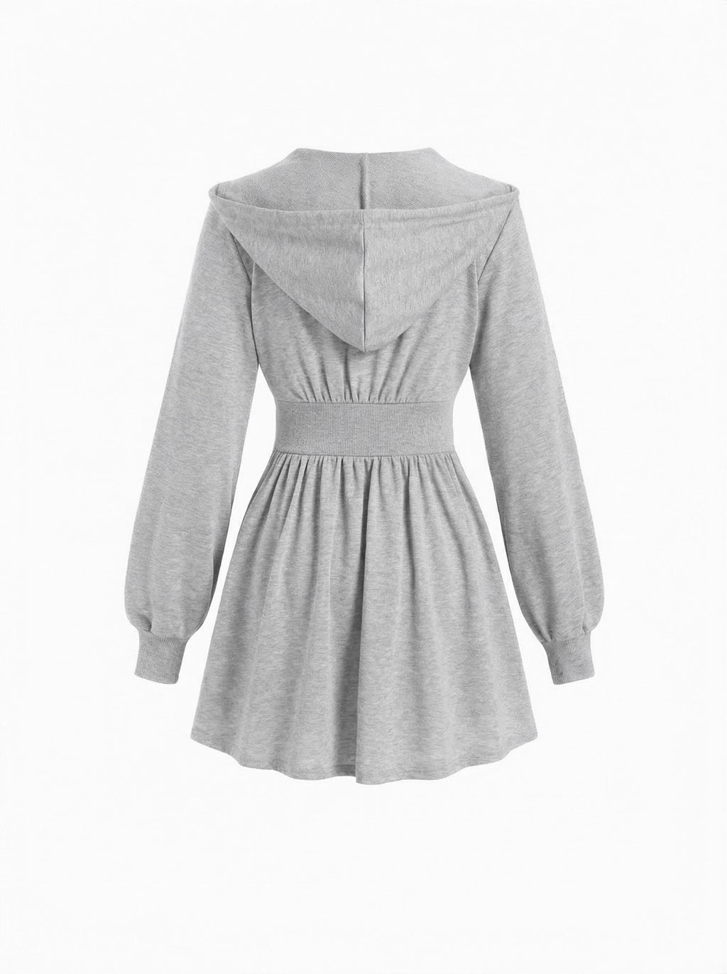 Cotton-blend Hooded Lantern Sleeve Ruched Sweatshirt Mini Dress
